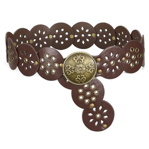 SANSTHS Vintage Disc Western Belts for Women, Wide Boho Concho Country Cowgirl Belts for Dress Jeans, Coffee M | Amazon (US)