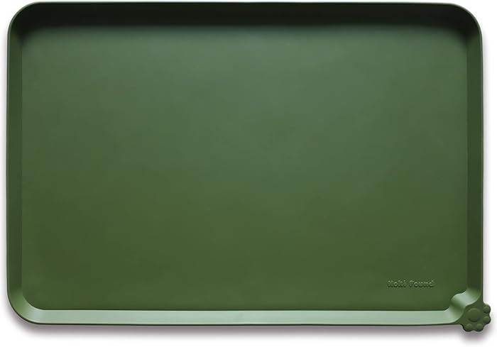 Hoki Found Silicone Pet Food Mat - High-Lips Dog Cat Bowl Placemat - Waterproof, Dark Olive | Amazon (US)