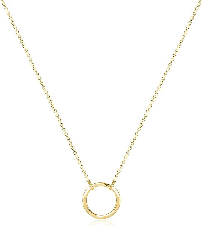 Fettero Pendant Necklace Gold Choker Layered Coin Open Karma Circle Full New Crescent Moon 14K Go... | Amazon (US)