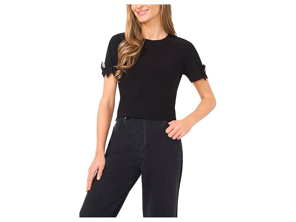 CeCe Short Sleeve Bow Sleeve Knit Top Women's Clothing Rich Black : LG, Polyester/Spandex | Zappos