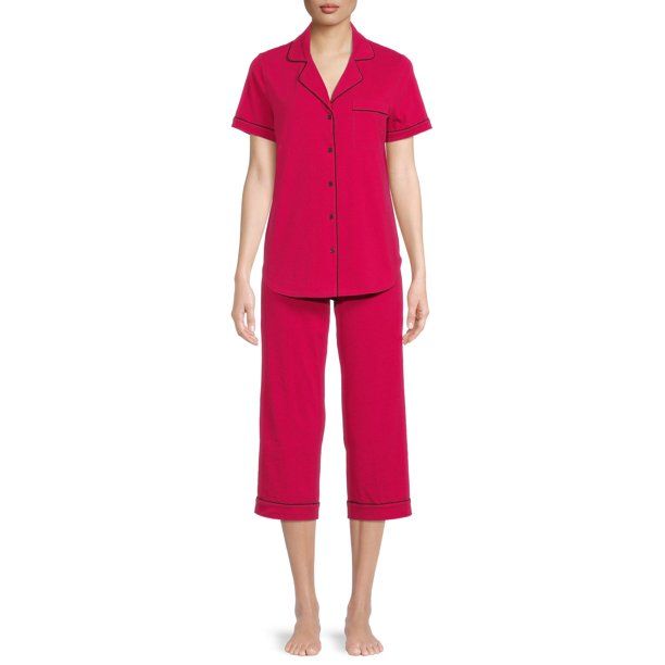 Secret Treasures Women's Plus Traditional Short Sleeve Notch Collar Pajamas Set - Walmart.com | Walmart (US)