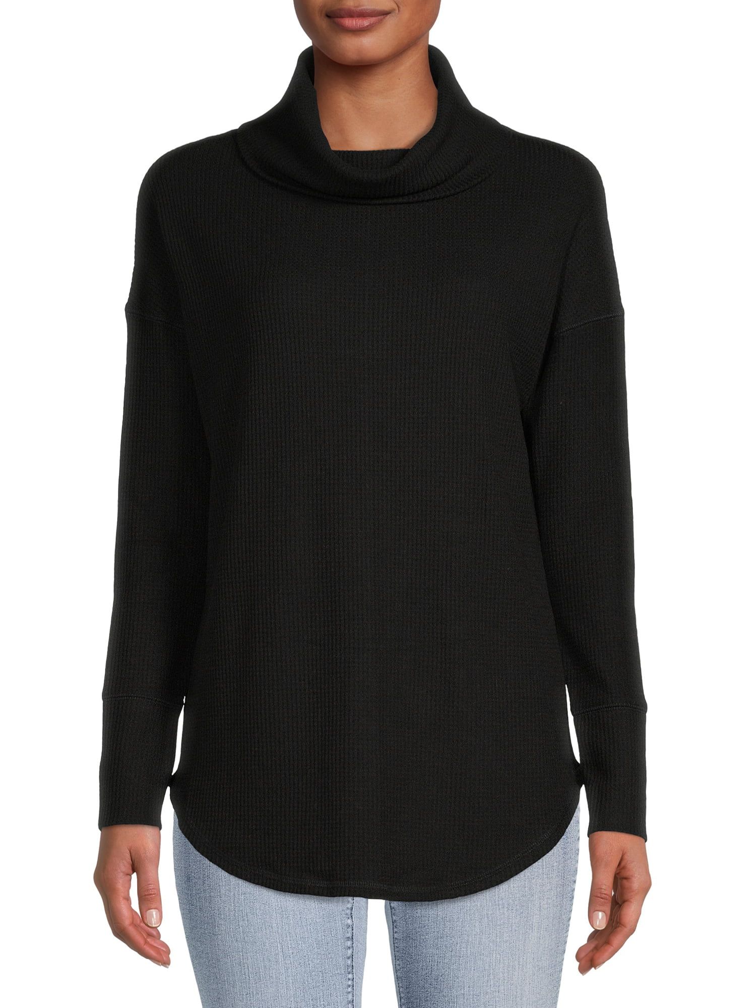 Time and Tru Women's Cowl Neck Waffle Tunic - Walmart.com | Walmart (US)