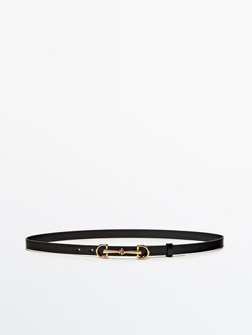 Leather belt with double long buckle | Massimo Dutti UK
