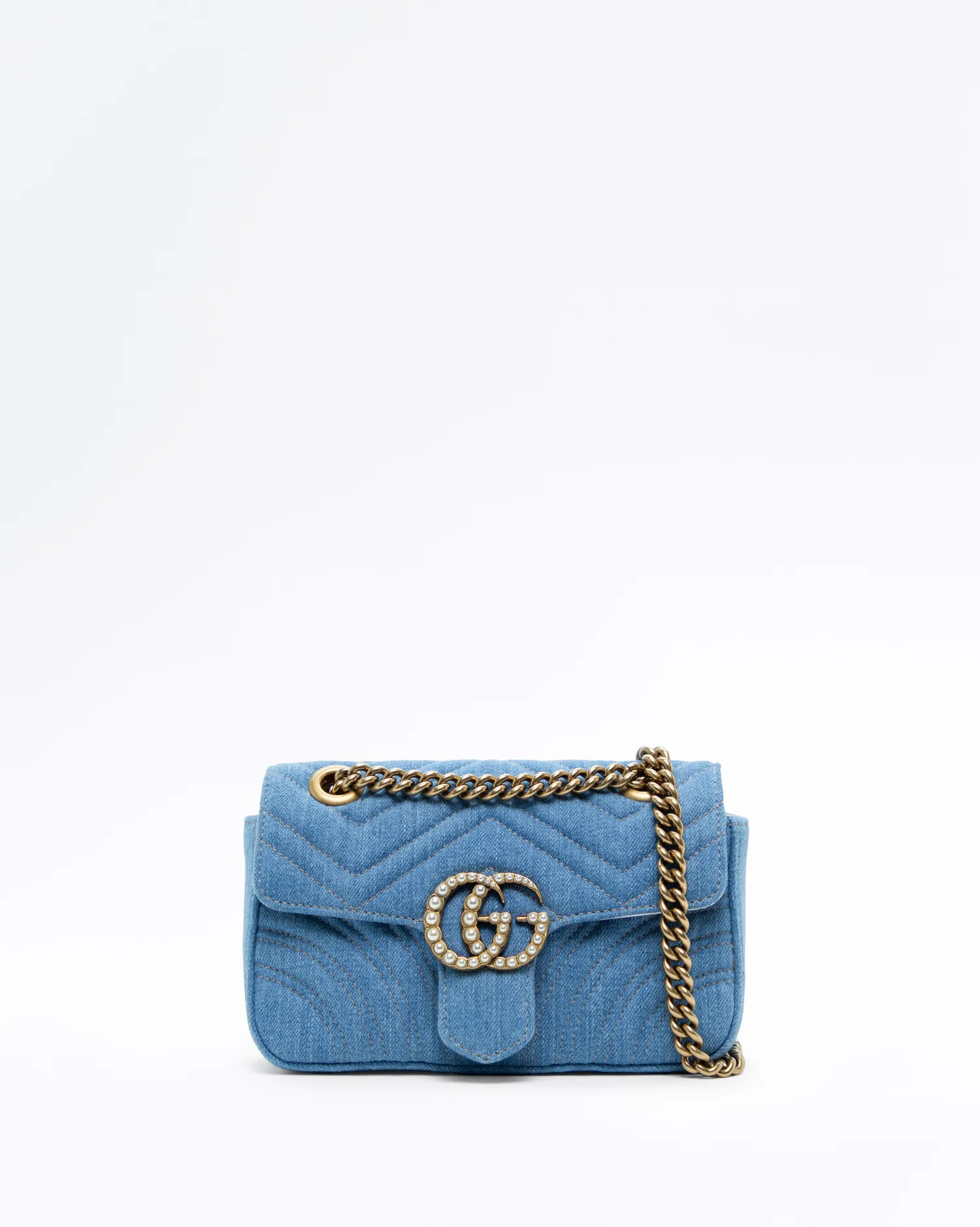 GG Marmont Denim Pearly Small Shoulder Bag | Vivrelle
