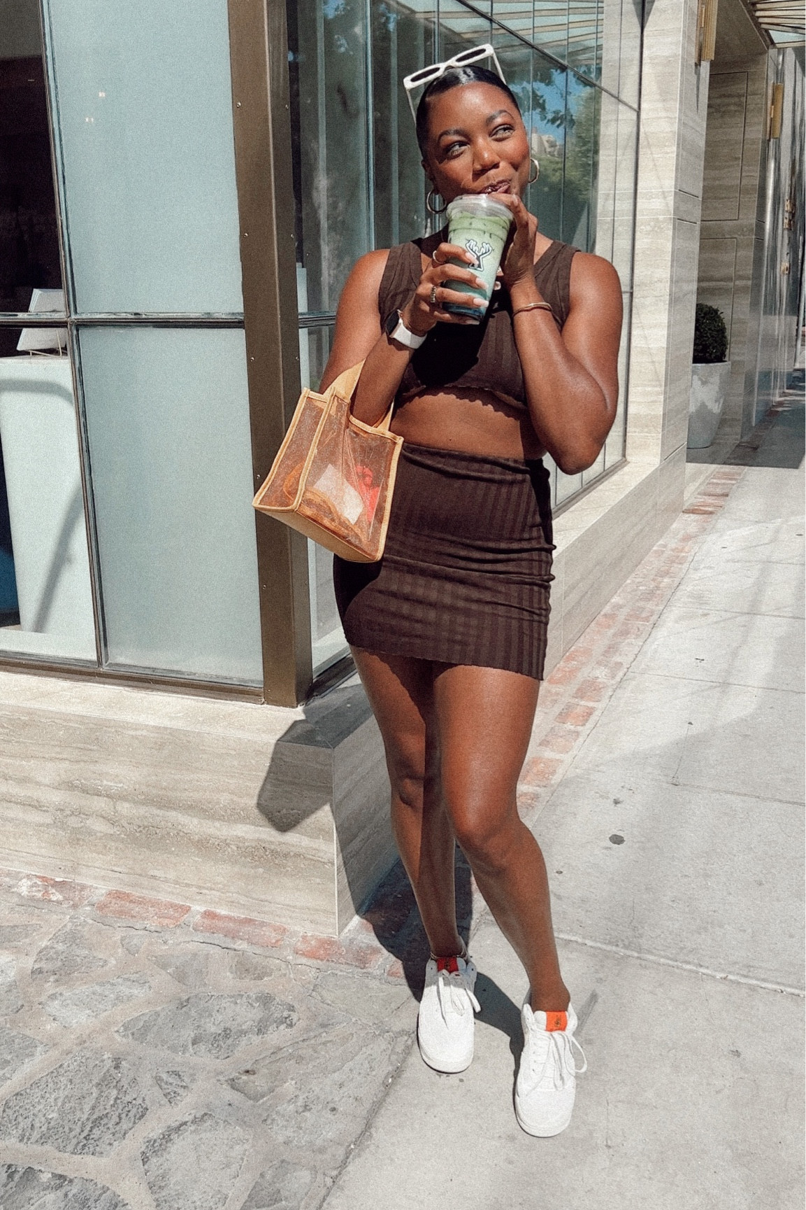 Brown monochromatic two-piece skirt set by Cotton Citizen 

#LTKfit #LTKstyletip