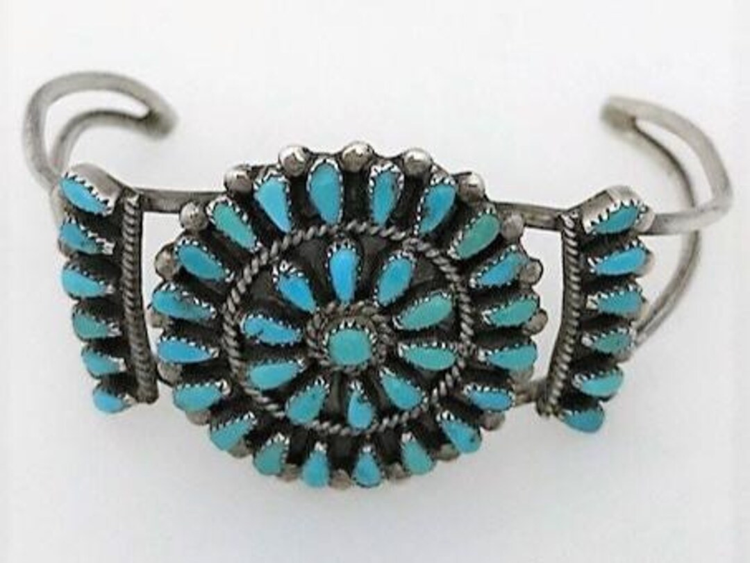 ZUNI JUDY WALLACE 925 Sterling Silver Turquoise Petit Point Needle Point Cuff Bracelet - J Wallac... | Etsy (US)