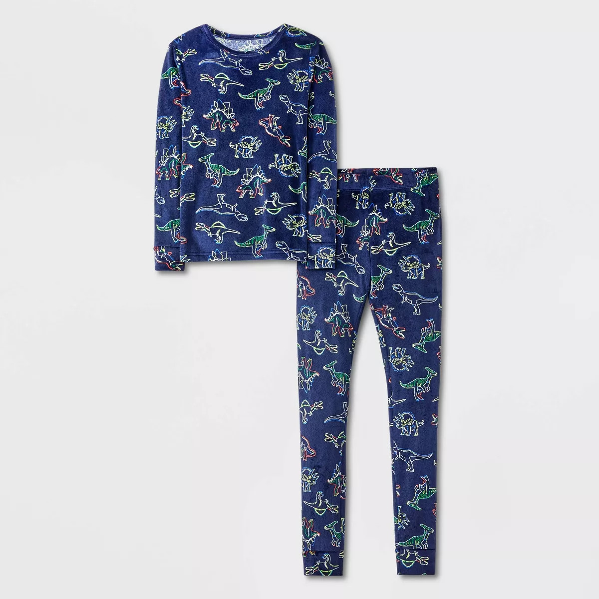 Kids' 2pc 'Dino' Snuggly Soft Snug Fit Long Sleeve Pajama Set - Cat & Jack™ Navy Blue 6 | Target