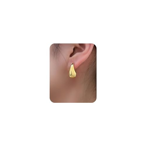 PANSHI Gold Earring Dupes Chunky Gold Hoop Earrings for Women Teen Trendy Hypoallergenic Stud Post Drop Earrings Jewelry (Yellow Gold Classic) | Amazon (US)