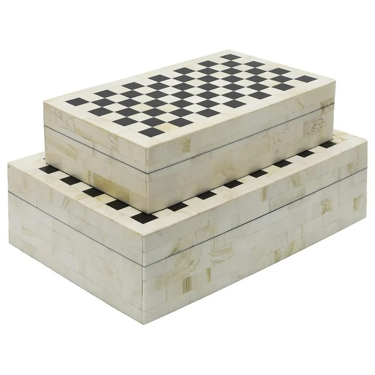 cMinc Set of 2 Storage Boxes - 10" & 12" Black and White Checkered Design Polyresin Decorative Ke... | Walmart (US)
