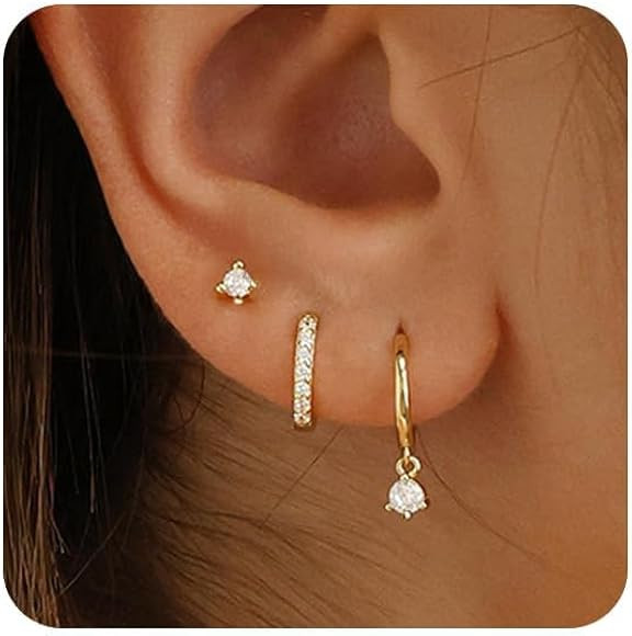 RLMOON Gold Hoop Earrings Set for Women 925 Sterling Silver Post Dainty Stud Earring Trendy 14K G... | Amazon (CA)