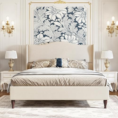 koorlian Queen Size Bed Frame Upholstered Platform Bed with 51" Tall Headboard Wingback, Soft Fab... | Amazon (US)