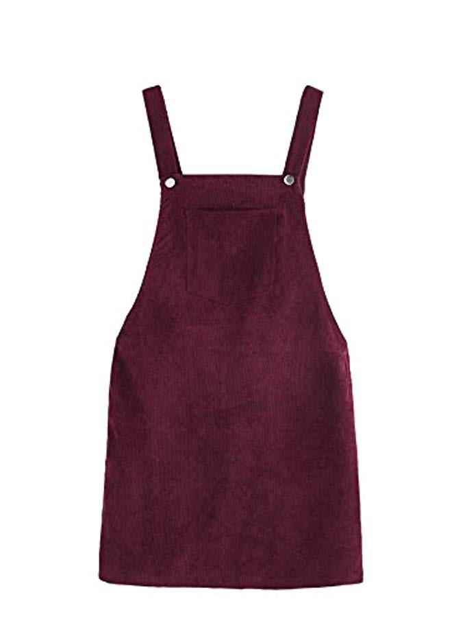 Romwe Women's Straps A-line Corduroy Pinafore Bib Pocket Overall Dress | Amazon (US)