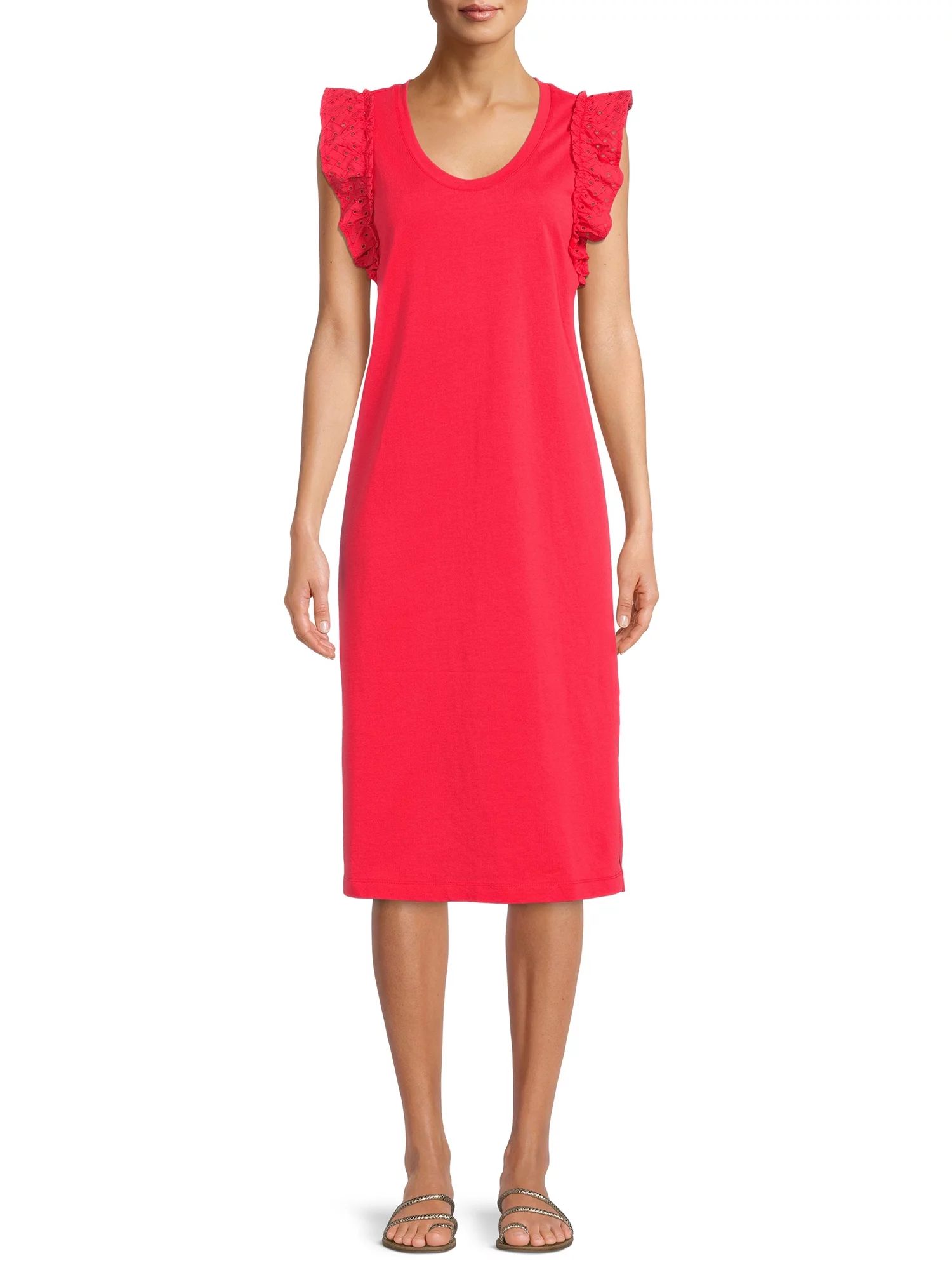 The Get Women's Ruffle Sleeve Shift Midi Dress - Walmart.com | Walmart (US)