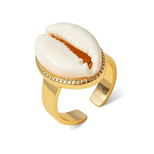 GLMOCM Shell Ring for Women Gold Cowrie Shell Ring Adjustable Boho Seashell Beach Rings for Women Summer Ocean Gifts (Gold A) | Amazon (US)