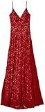 Bee Darlin Junior's Spaghetti Strap V Neck Long Prom Dress with Slit, Dark Red/Nude, 9/10 | Amazon (US)