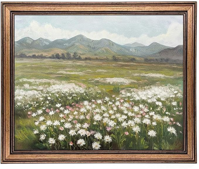 Gold Framed Wall Art Vintage Landscape Wildflowers Mountain Painting Canvas Print for Bedroom Liv... | Amazon (US)