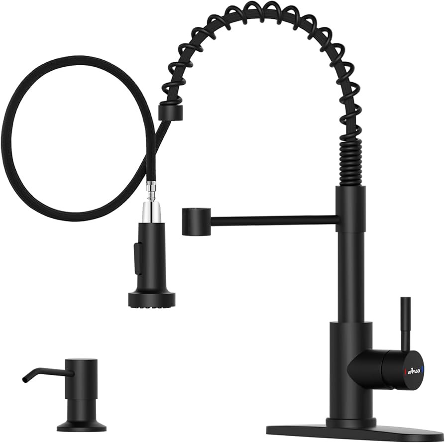 APPASO Black Kitchen Faucet with Soap Dispenser, 18" Commercial High Arc Tall Modern Single Handl... | Amazon (US)
