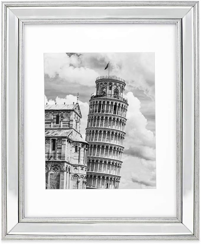 Isaac Jacobs 11x14 Silver Beveled Mirror Picture Frame w/Mat for 8x10- Classic Mirrored Frame w/S... | Amazon (US)