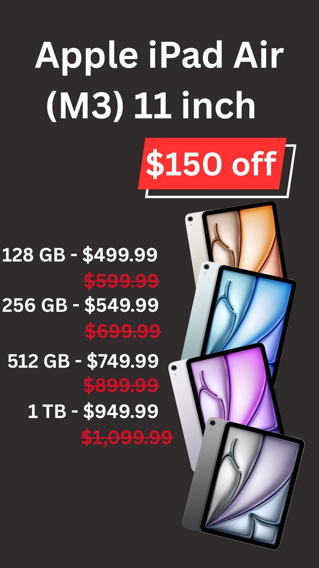 Looking for a new iPad? Treat yourself now, or hide it away for a loved one until Christmas. #Target is giving $150 off any storage capacity (from 128 GB to 1TB) 11-inch or 13-inch Wi-Fi Apple iPad Air (M3). Choose from Blue, Purple, Space Gray, or Starlight. 
Need something more affordable? The iPad mini (A17 Pro) is available for as low as $399.99 or the iPad (A16) for as low as $299.99!

#LTKFamily #LTKSaleAlert #LTKHome