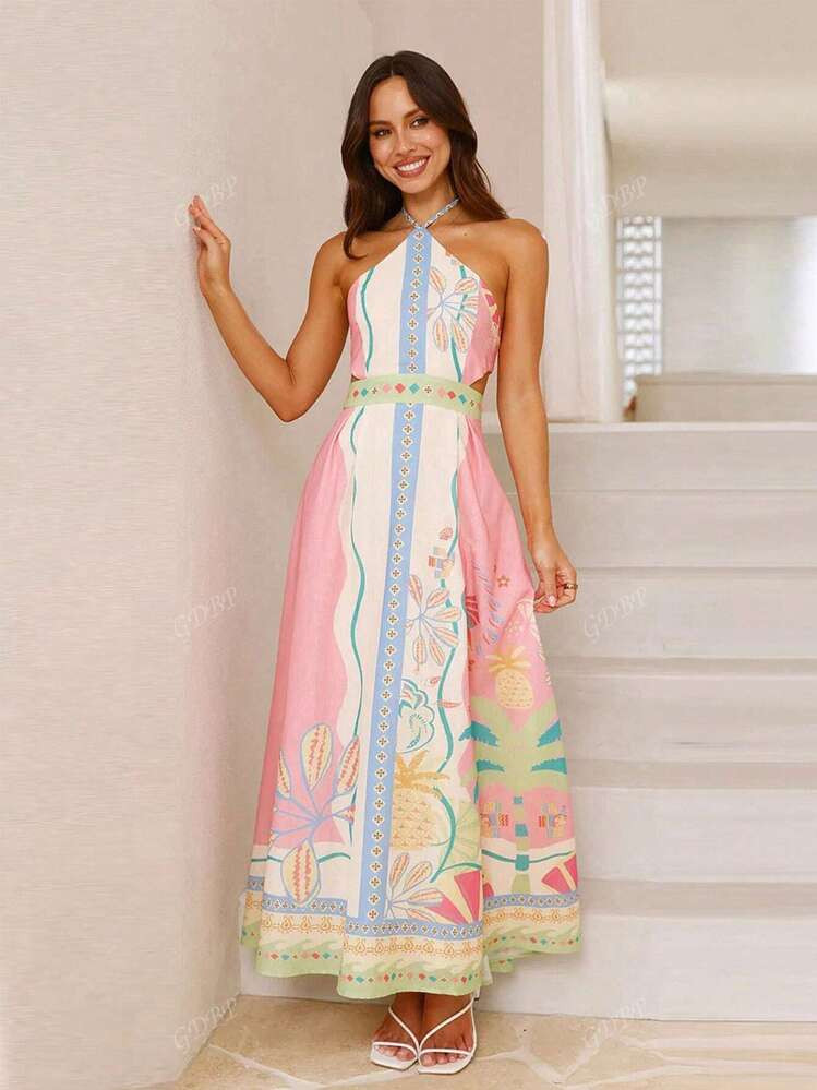 Ladies' Dress, Neck Hanging Sexy Lace Up Backless, Elegant, Summer | SHEIN
