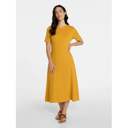 Time and Tru Women's Seamed Cotton Midi Dress, Sizes XS-XXXL | Walmart (US)