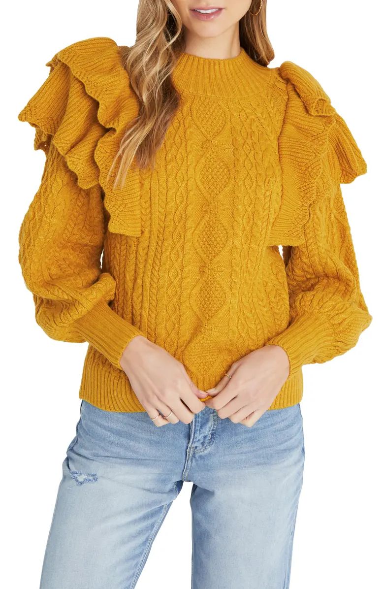 Ruffle Shoulder Cable Knit Sweater | Nordstrom