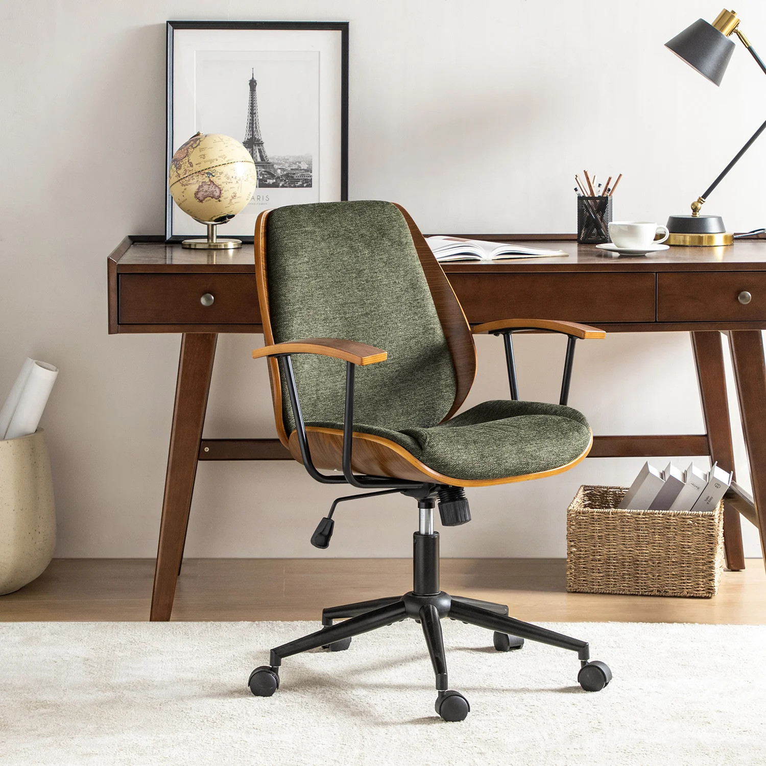 Oswina 37.75"H Modern Tilting Upholstered Solid Wood Office Chair with Bent Wood | Wayfair North America
