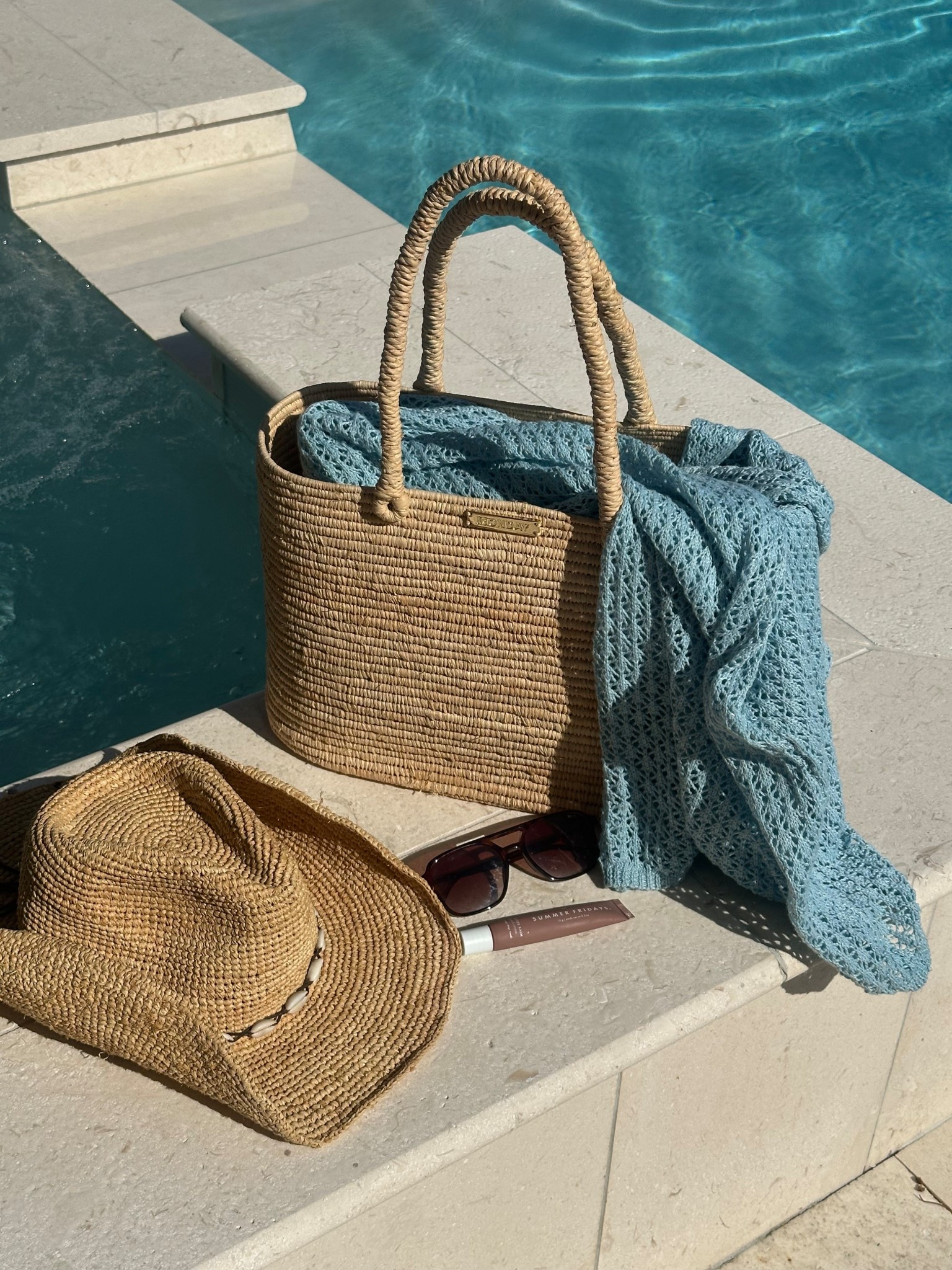 Beach day essentials- Monday Valencia beach bag, raffia beach hat, crochet coverup

#LTKootd #LTKgrwm