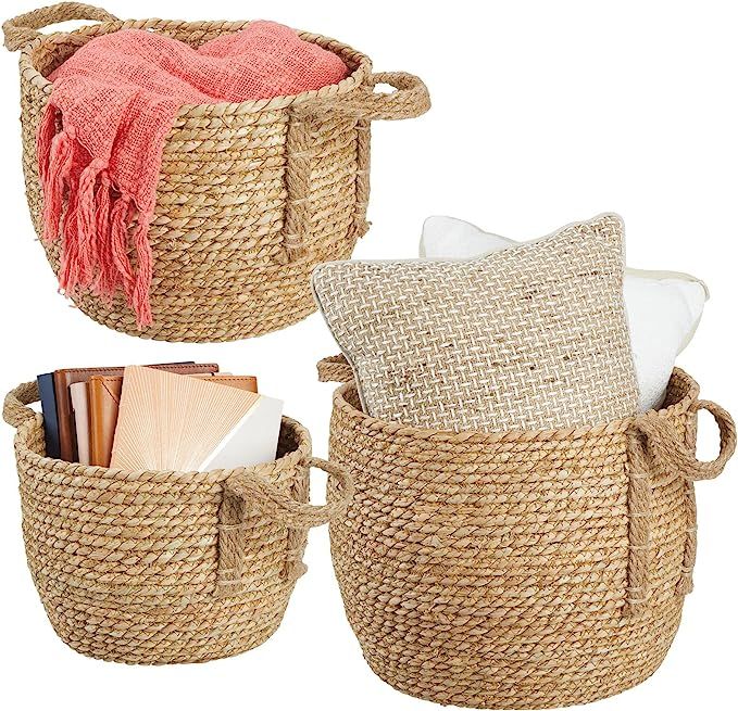 mDesign Round Braided Seagrass Woven Storage Basket with Jute Handles - Rope Weave Circle-Shaped ... | Amazon (US)