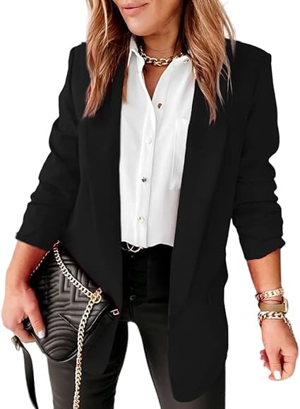 Langwyqu Womens Casual Open Front Blazers Long Sleeve Work Office Jacket Blazer | Amazon (US)