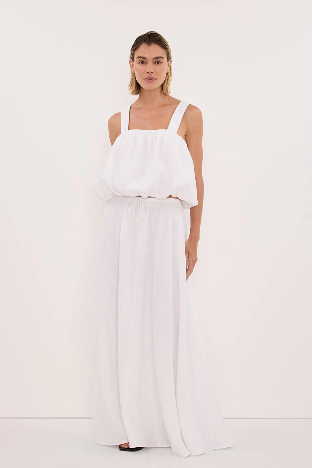 RAVELLO WHITE LINEN MIDI SKIRT | DISSH