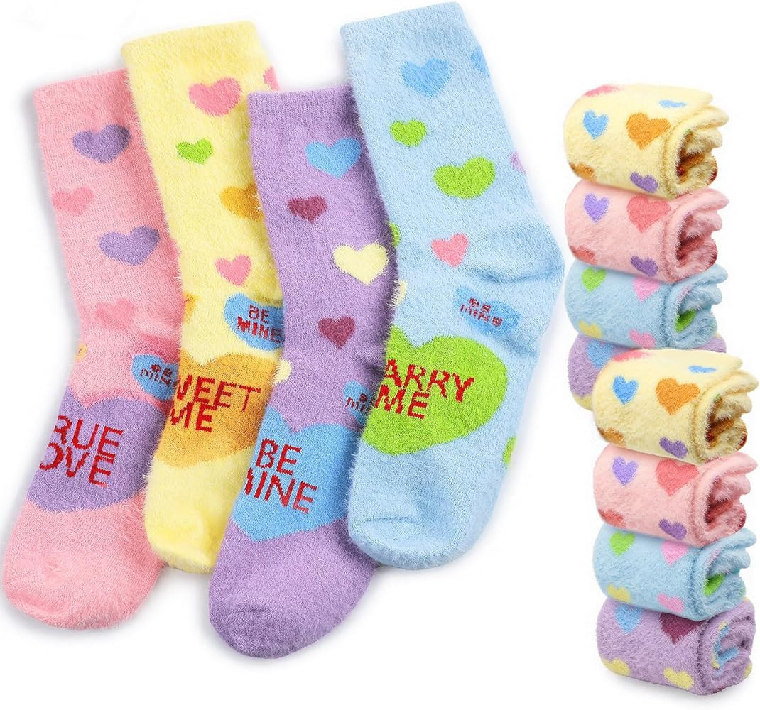 Tivi Tovo 8 Pairs Valentine's Day Candy Conversation Heart Sock Fuzzy Socks for Women Galentines ... | Amazon (US)