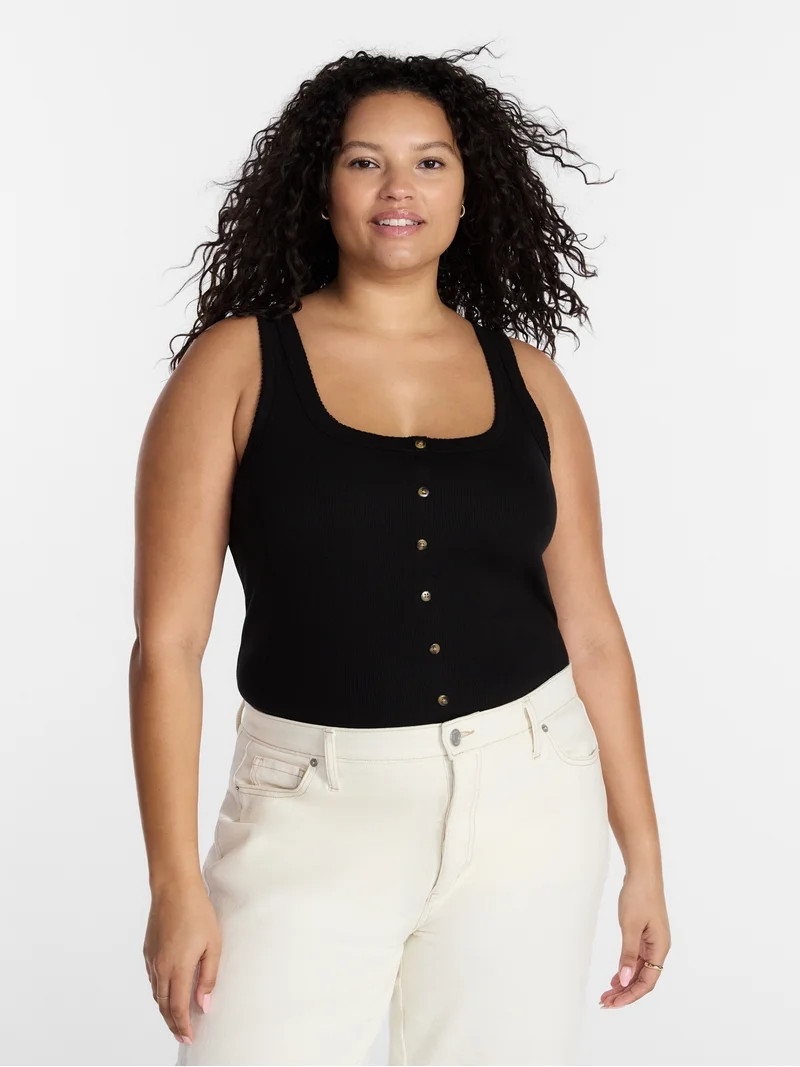 Terra & Sky Women\u2019s Plus Faux Button Front Tank, Sizes 0X-4X | Walmart (US)