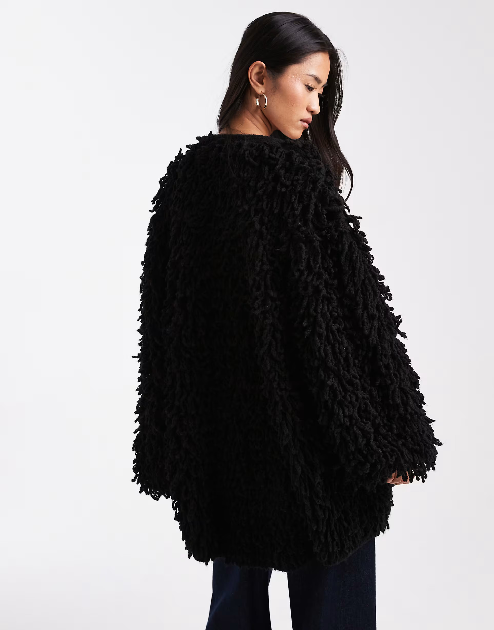 ASOS DESIGN looping detail coatigan in black | ASOS (Global)