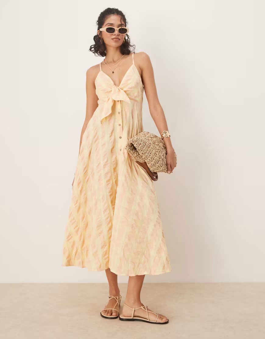 Free People via gingham cami midi dress in yellow | ASOS (Global)