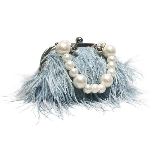 Ostrich Feather Evening Bags Fluffy Clutches for Women, Vintage Pearl Purse Tote Bag for Bridal, Banquet, Party Blue | Amazon (US)