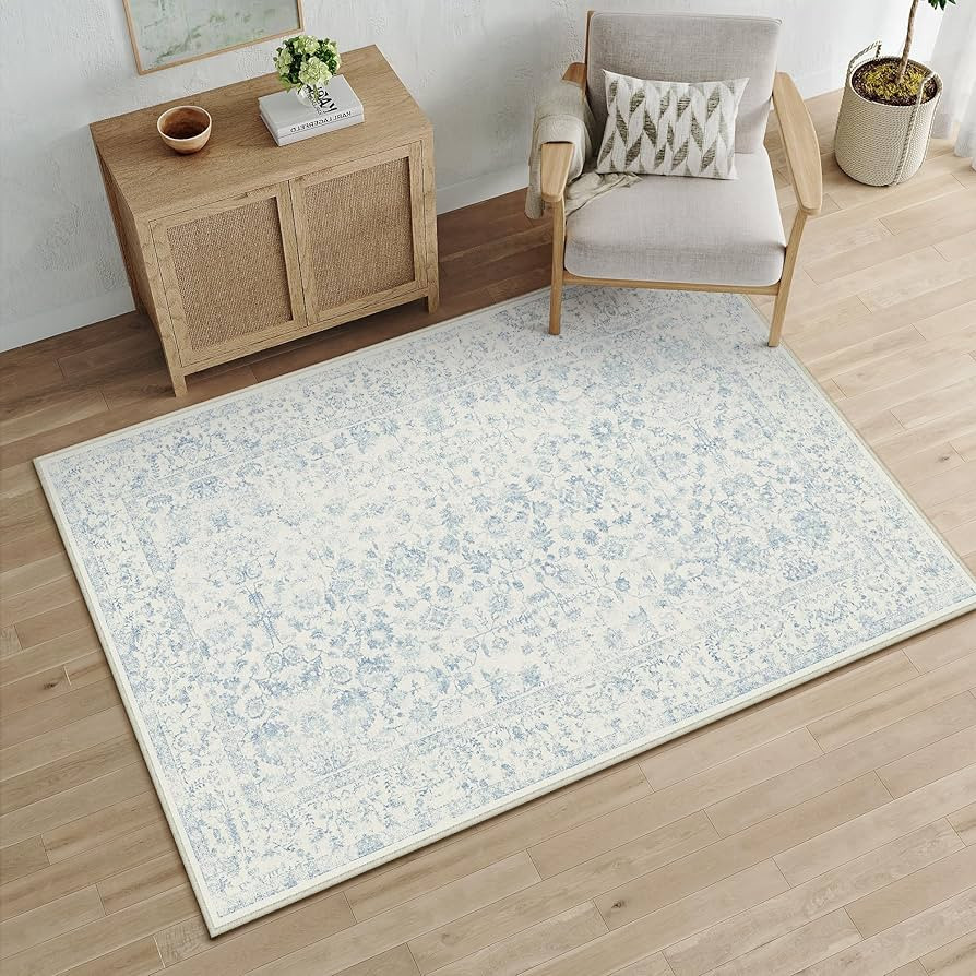 3x5 Blue Area Rug Non Slip Vintage Office Entryway Rug Distressed Machine Washable Kitchen Carpet... | Amazon (US)