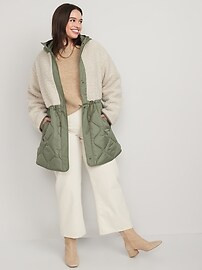 Hooded Sherpa Quilted Hybrid Coat for Women | Old Navy (US)
