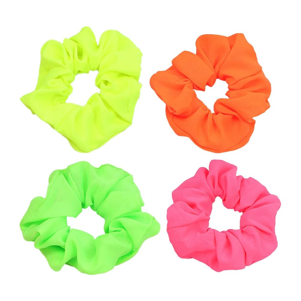 Neon Scrunchies for Hair 80s 90s, 4Pcs Silk Satin Scrunchy Hair Elastics Ties Scrunchies Hair Ela... | Amazon (US)