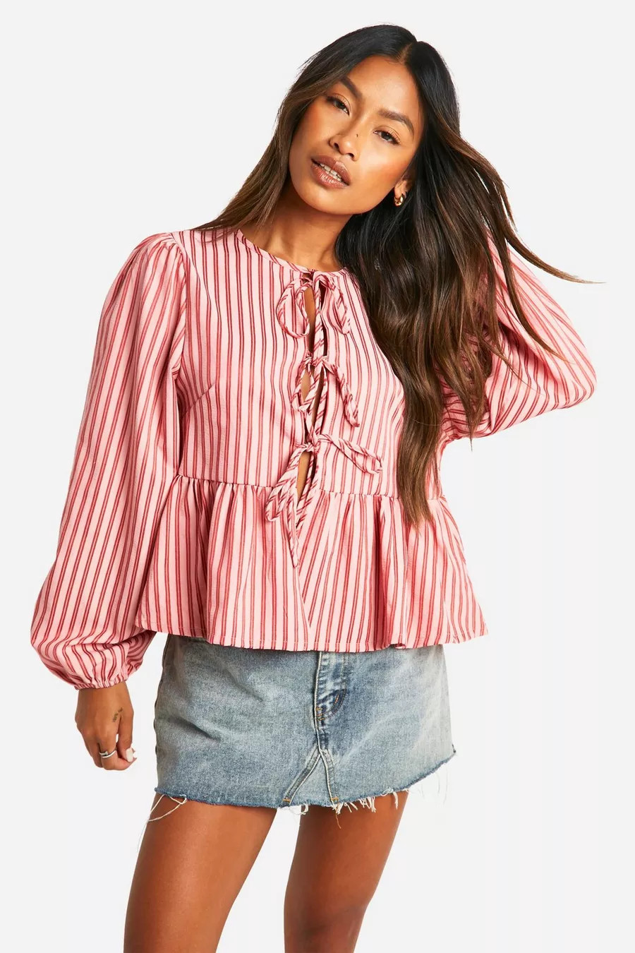 Top rayé rose et rouge à manches longues | Boohoo.com (FR)