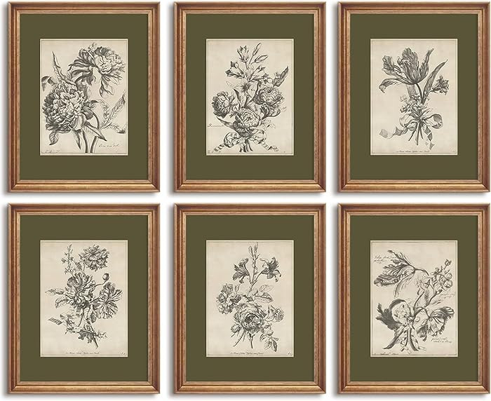 Vintage Floral Wall Art Sketch Flower Prints Antique Botanical Canvas Wall Art Decor Vintage Etch... | Amazon (US)