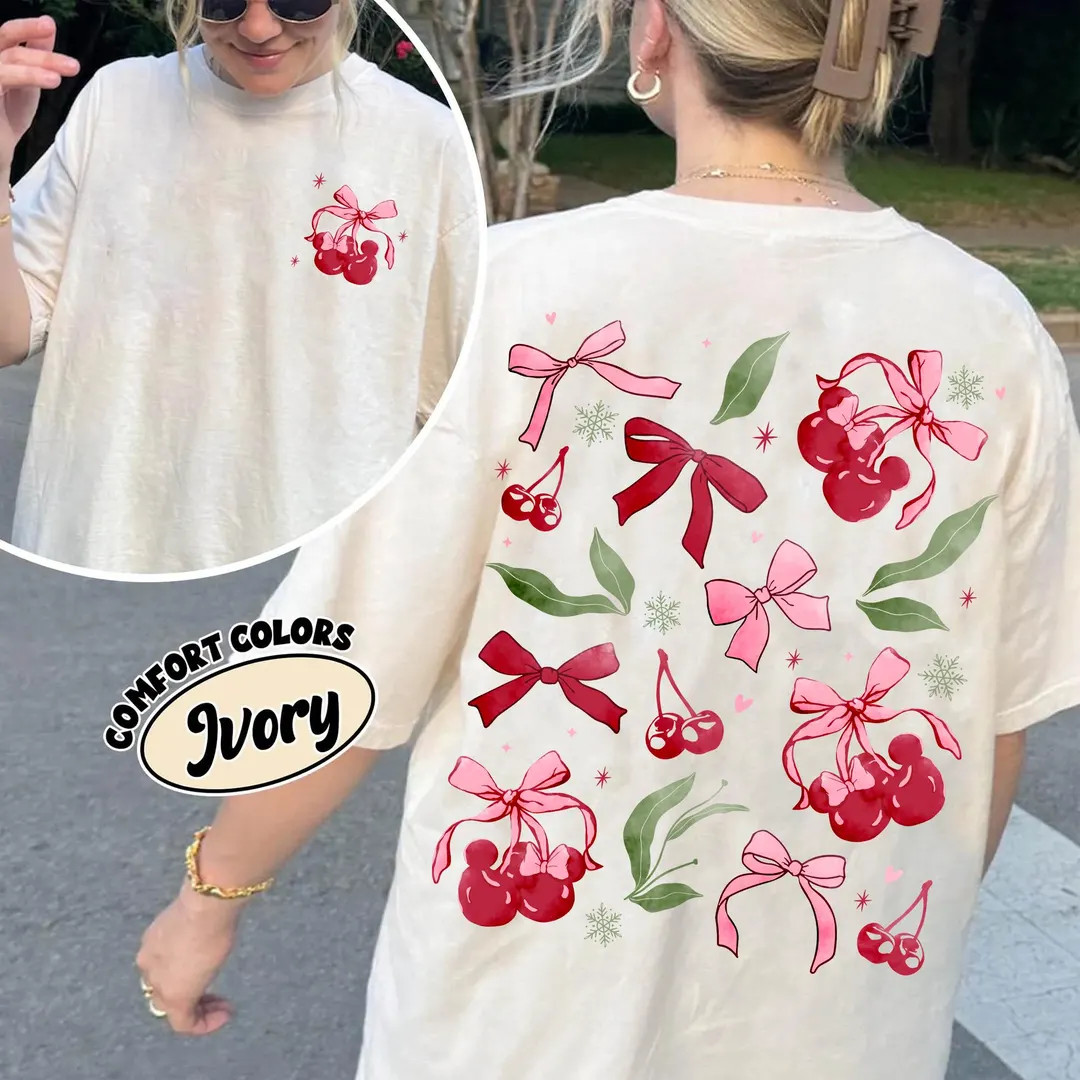Two Sided Disney Boho Cherry Coquette Bow T-shirt, Cute Chery Mickey Mouse Tee, Cute Disneyworld ... | Etsy (US)