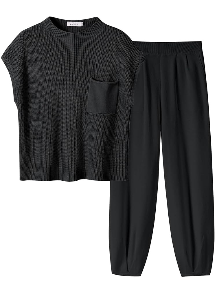 ANRABESS Women's Two Piece Outfits Knit Sweater Vest Crop Top Pants Lounge Matching Tracksuit Swe... | Amazon (US)