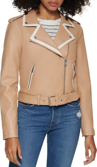 Contrast Trim Faux Leather Moto Jacket | Nordstrom
