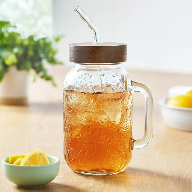 The Pioneer Woman Glass Palmer 32-Ounce Tumbler with Wood Lid , Clear | Walmart (US)