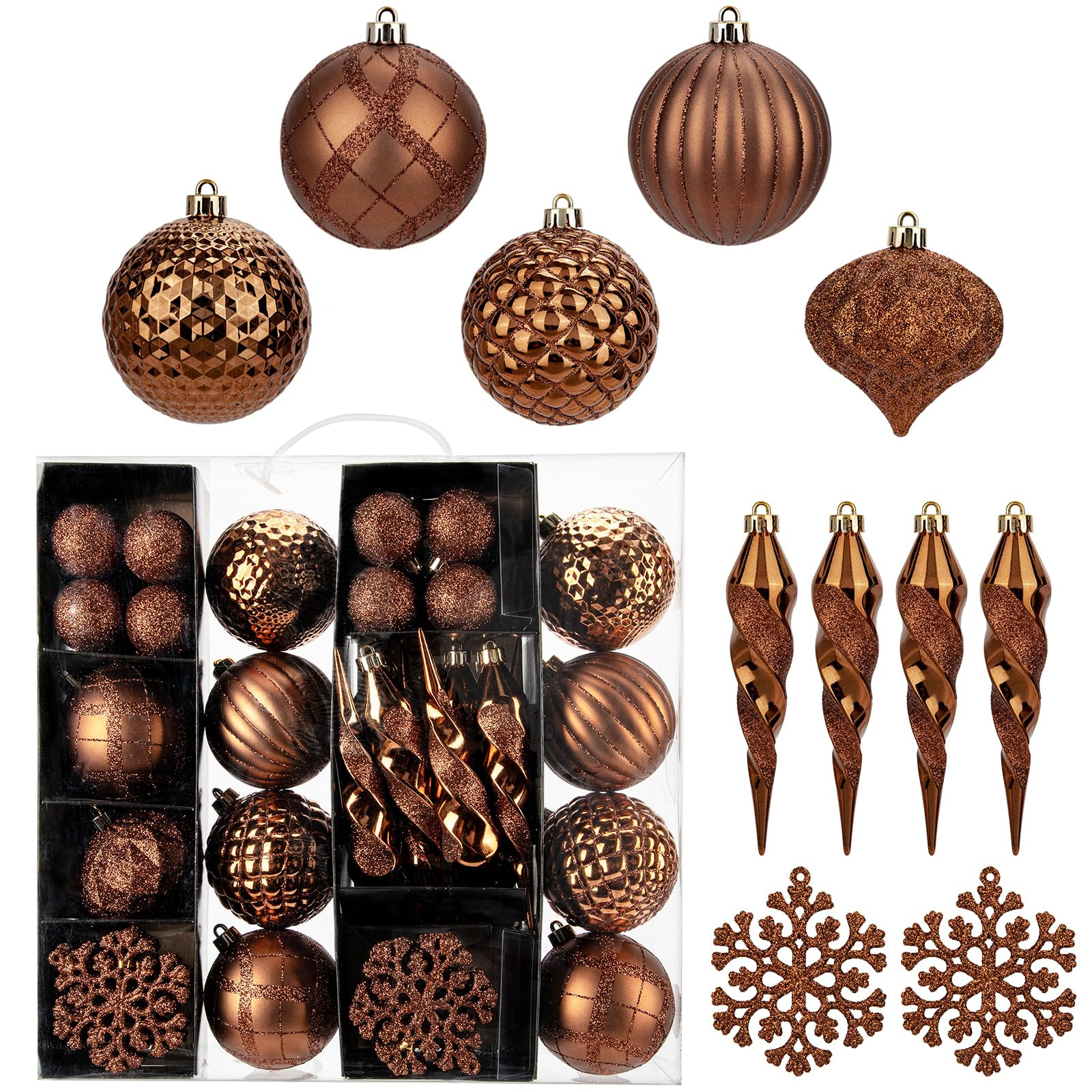 50 Stück Weihnachtsdeko Weihnachtskugeln, Bruchsiche Braune Christbaumkugeln Ornamente Weihnacht... | Amazon (DE)