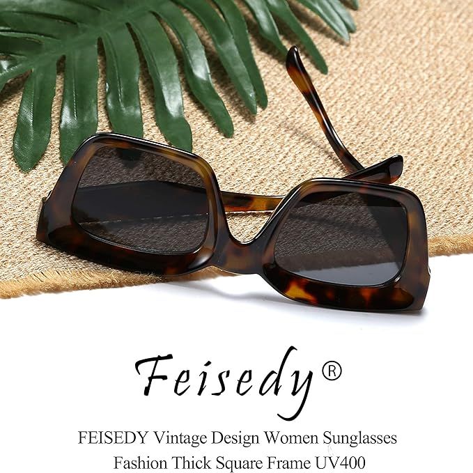 FEISEDY Classic Women Sunglasses Fashion Thick Square Frame UV400 B2471 | Amazon (US)