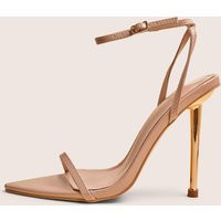 Legacy Nude Barely There Pointed Toe Gold Stiletto Heels | Public Desire