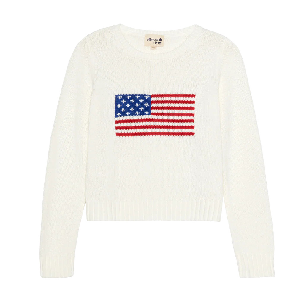 American Flag Fashion Crewneck Sweater in Ivory | Over The Moon