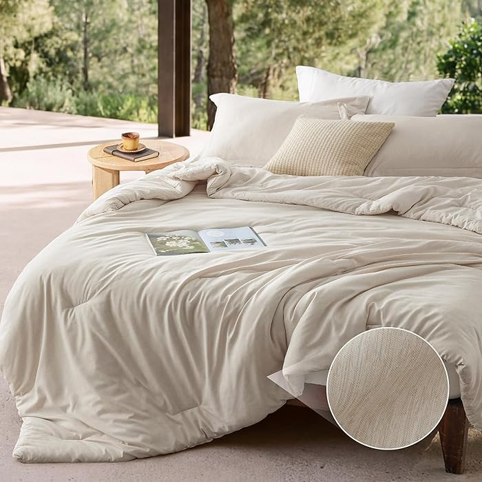 Queen Comforter Set - Beige Soft Bedding for All Seasons, Cationic Dyed Bed Set, 3 Pieces, 1 Quee... | Amazon (US)